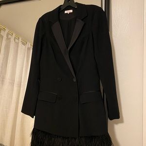 Parker Black Tuxedo Feather Trim Mini Dress Size 2